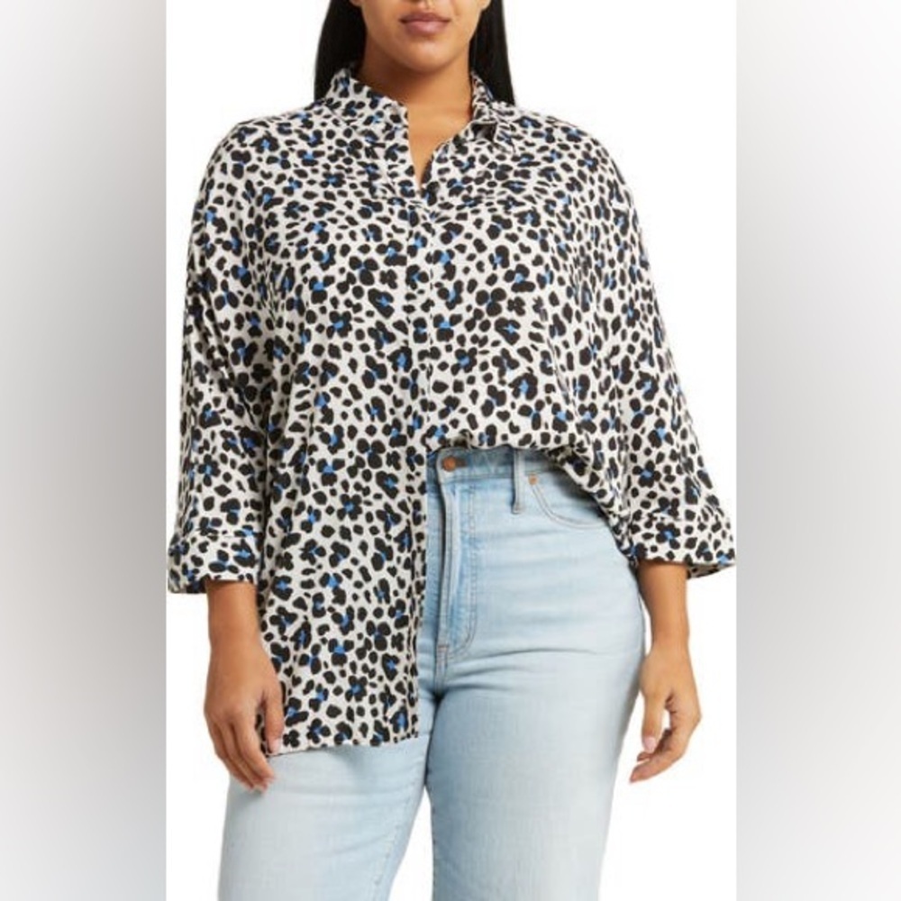 ASOS Oversized Blue Leopard Print Long Sleeve Top - New - Size 18